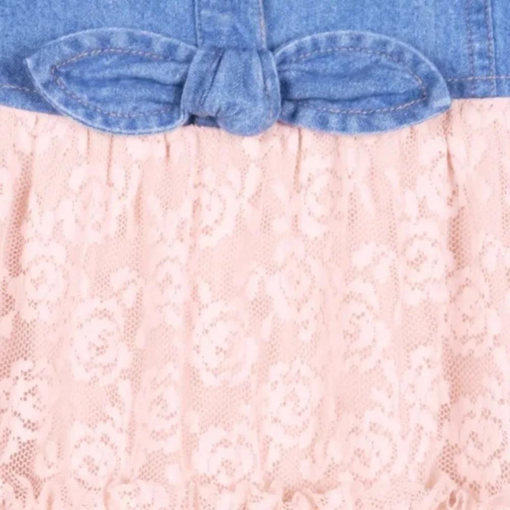 Zunie Blue Denim and Pink Lace Kids Dress - Picture 5 of 5